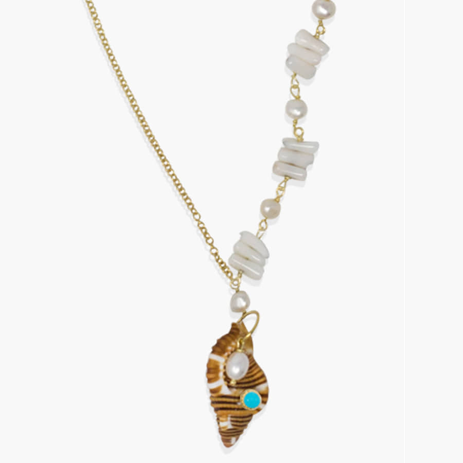 [Vintouch Jewelry] 빈터치 주얼리 터키석 &amp; 쉘 체인 목걸이 no.MNL752